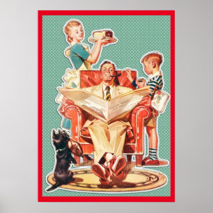Vintage 1950's nuclear family housewife cake poster