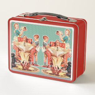 Vintage 1950's nuclear family housewife family metal lunch box