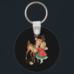 Vintage 1950s Old Fashioned Family Christmas Retro Key Ring<br><div class="desc">Vintage 1950s Old Fashioned Family Christmas Retro Christmas Reindeer And Girl Mid Century Xmas</div>