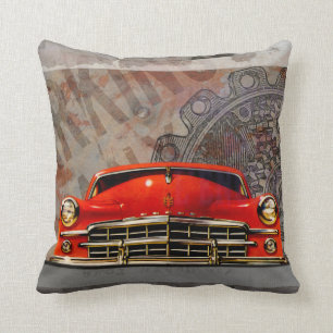 Vintage 1950's Red Car Collage Throw Pillow