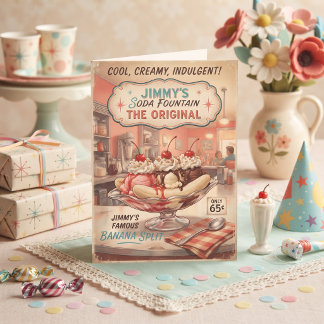 Vintage 1950s Soda Fountain Banana Split Birthday Card