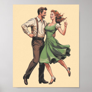 Vintage 1950s Swing Dancing Couple Graphic Poster