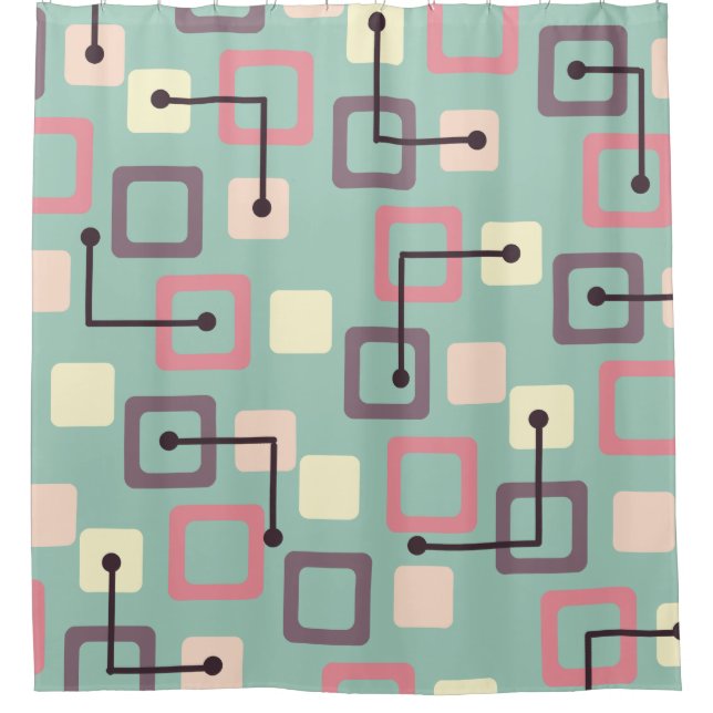 Vintage 1950s Tiles & Squares (Spring) Shower Curtain (Front)