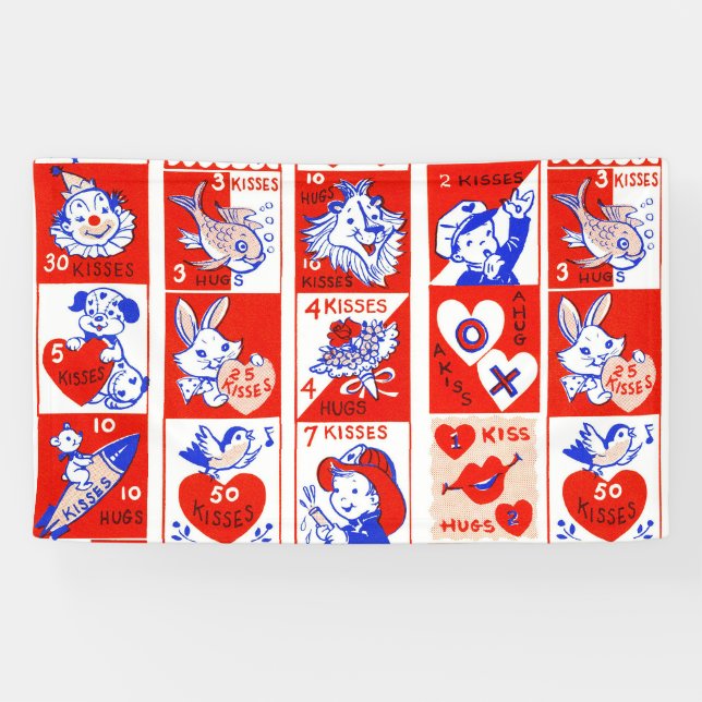 Vintage 1950s Valentine Stamp Pattern Retro Kitsch Banner (Horizontal)