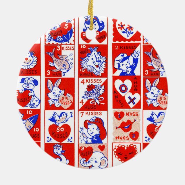 Vintage 1950s Valentine Stamp Pattern Retro Kitsch Ceramic Ornament (Back)