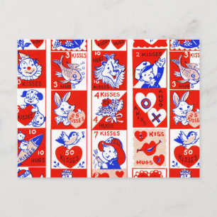 Vintage 1950s Valentine Stamp Pattern Retro Kitsch Postcard