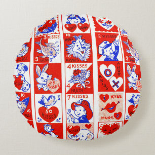 Vintage 1950s Valentine Stamp Pattern Retro Kitsch Round Cushion