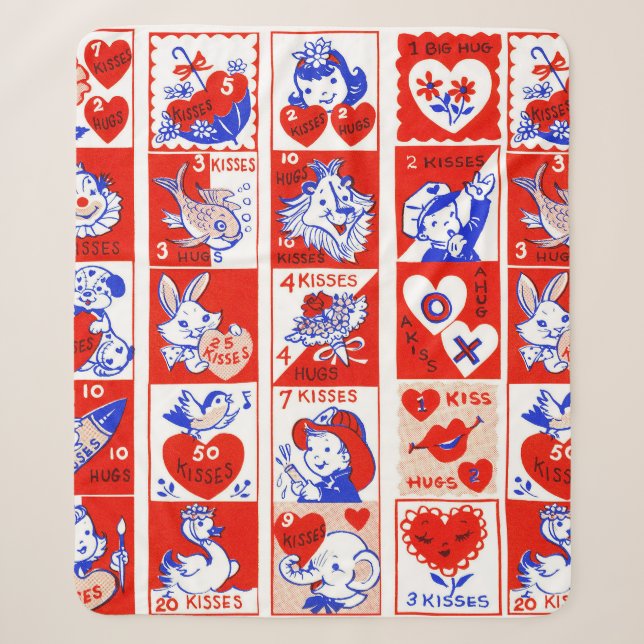 Vintage 1950s Valentine Stamp Pattern Retro Kitsch Sherpa Blanket (Front)