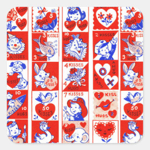 Vintage 1950s Valentine Stamp Pattern Retro Kitsch Square Sticker