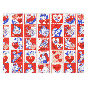 Vintage 1950s Valentine Stamp Pattern Retro Kitsch Tablecloth