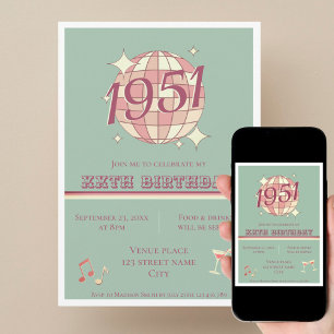 Vintage 1951 75th birthday teal blue ret Invitatio Invitation