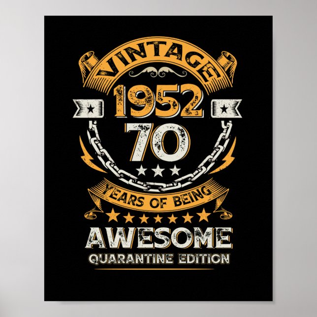 Vintage 1952 70th Birthday 70 Years Old Poster (Front)