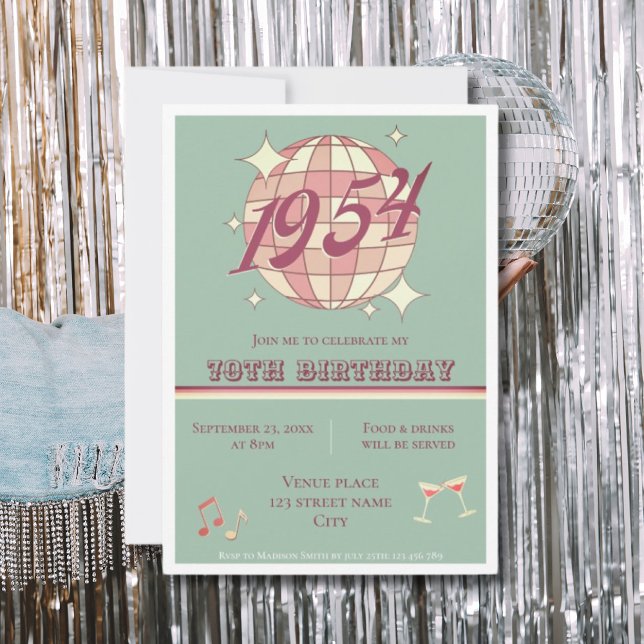 Vintage 1954 70th birthday retro party Invitation (Creator Uploaded)