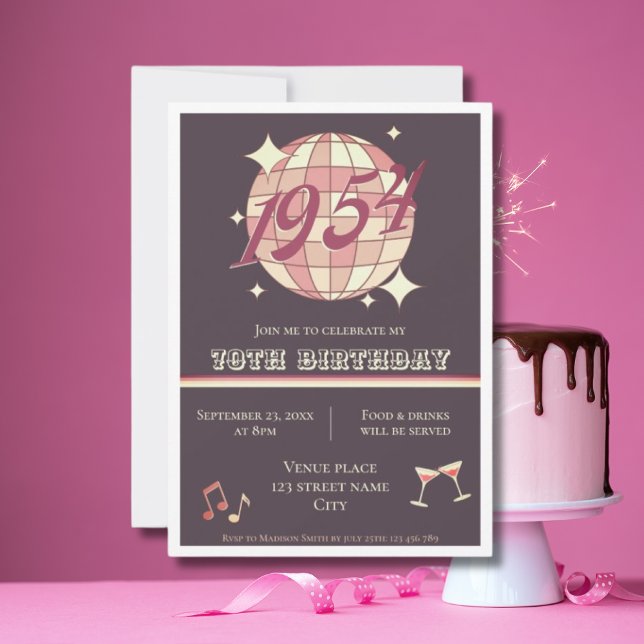 Vintage 1954 71st birthday retro purple Invitation (Creator Uploaded)