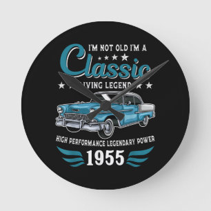 Vintage 1955 Birthday Classic Car for Legends Born Round Clock