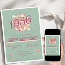 Vintage 1956 70th birthday teal blue ret Invitatio