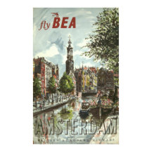Vintage 1956 Fly BEA Amsterdam UK Travel