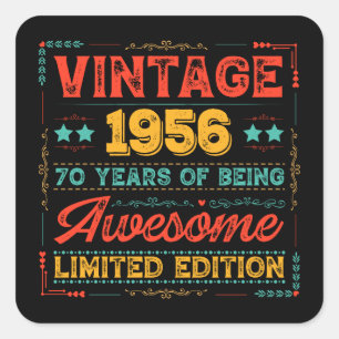 Vintage 1956 Made in 1956 70th Birthday 70 Years Square Sticker