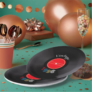 Vintage 1956 Record 70th Birthday Retro Stripe Paper Plate