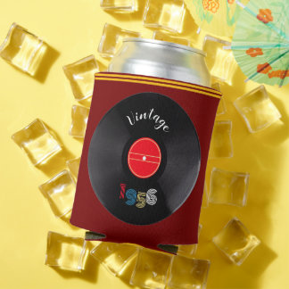 Vintage 1956 Record 70th Birthday Retro Stripe Red Can Cooler