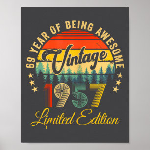 Vintage 1957 Limited Edition 69 Years Old 69th Bir Poster