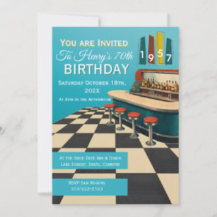 Vintage 1957 Retro Diner 70th Birthday Invitation