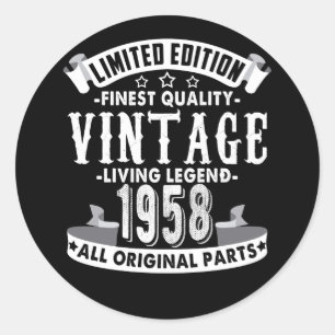 Vintage 1958 - 64th Birthday 64 Year Old B-day Classic Round Sticker