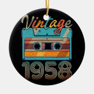 Vintage 1958 Cassette Tape Retro 65th Birthday 65  Ceramic Ornament