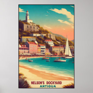 Vintage 1960s Antigua English Harbour Travel Poster