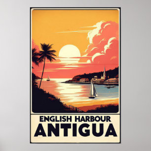 Vintage 1960s Antigua English Harbour Travel Poster