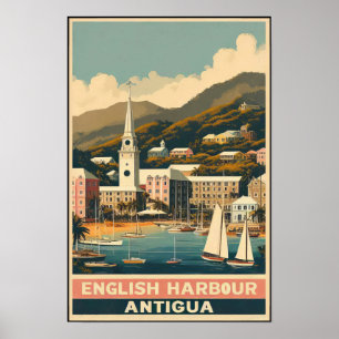 Vintage 1960s Antigua English Harbour Travel Poster