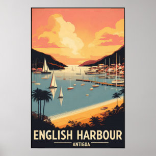 Vintage 1960s Antigua English Harbour Travel Poster