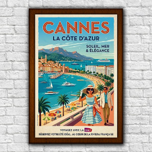 Vintage 1960s Cannes, France Travel Poster