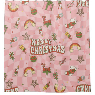 vintage 1960s groovy merry christmas shower curtain