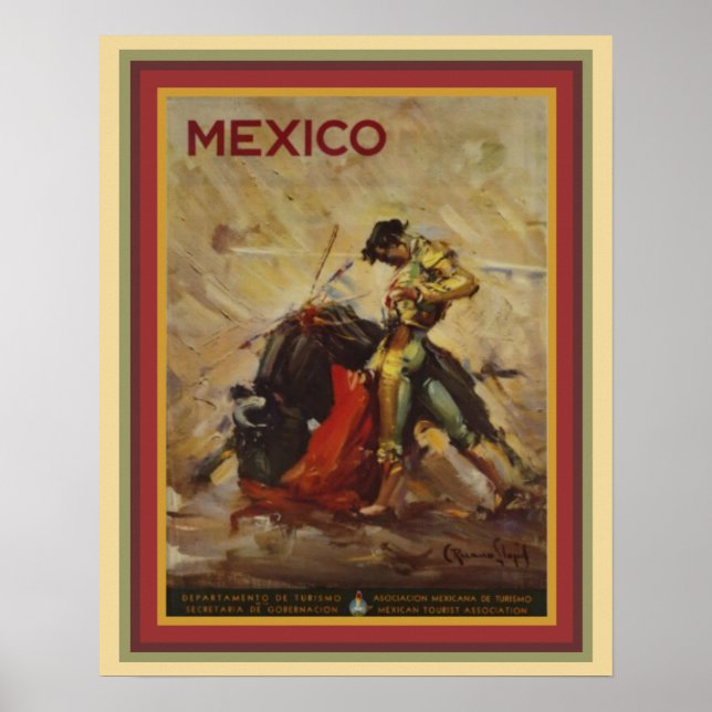 Vintage 1960's Mexico Bullfighting Poster 16 x 20 (Front)