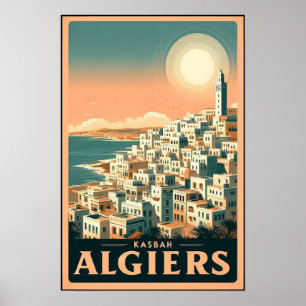 Vintage 1960s Travel Poster Of Algiers Kasbah