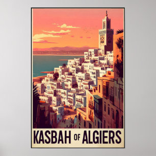 Vintage 1960s Travel Poster Of Algiers Kasbah