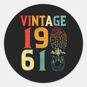 Vintage 1961 61 Year Old Birthday Camping Hiking L Classic Round Sticker