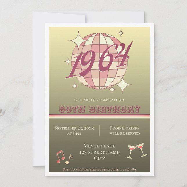 Vintage 1964 60th birthday retro gold Invitation (Front)