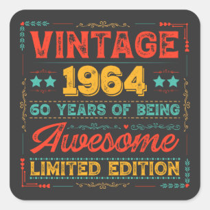 Vintage 1964 Made in 1964 60th Birthday 60 Years Square Sticker