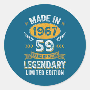 Vintage 1967 59 Years Old Classic Round Sticker