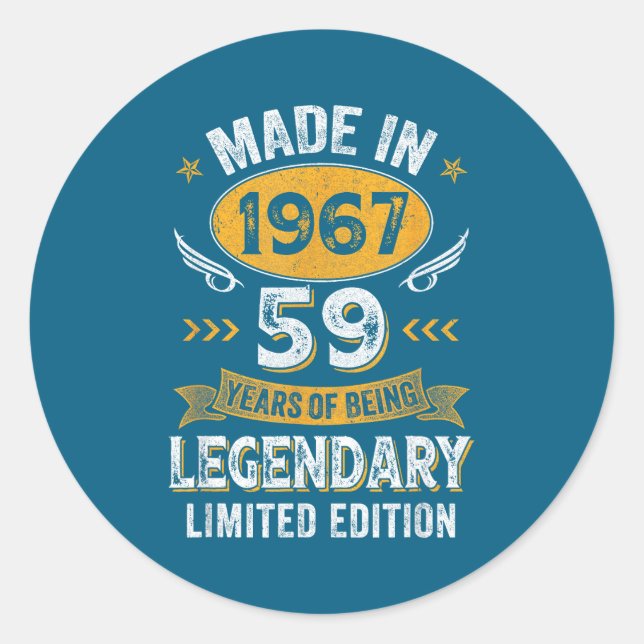 Vintage 1967 59 Years Old Classic Round Sticker (Front)