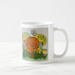 vintage 1970s colourful mushrooms & butterflies coffee mug