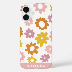 Vintage 1970s Flower Pattern Pink Personalized iPhone 16 Case