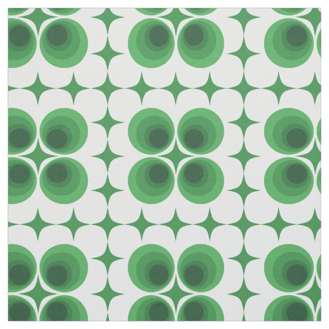 Vintage 1970s Green White Abstract Pattern Fabric (Swatch)