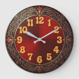 Vintage 1970s Ornate Floral Retro Wooden Frame Large Clock