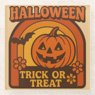 Vintage 1970s Trick or Treat Halloween Glass Coaster
