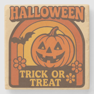 Vintage 1970s Trick or Treat Halloween Stone Coaster