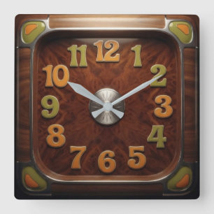 Vintage 1970s Wooden Retro Mid-Century Modern Square Wall Clock