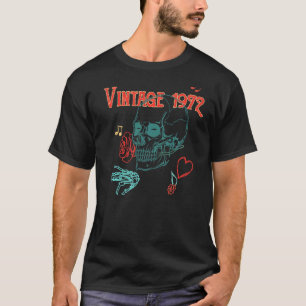 Vintage 1972 Skull Rose Heart Birthday Retro Wife T-Shirt
